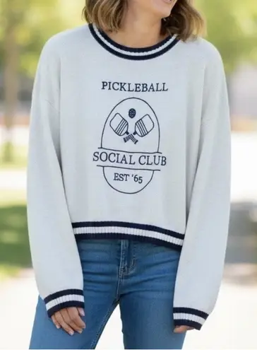 Sincerely Jules Pickleball Social Club Size XS Pullover Cropped Sweater Preppy White
