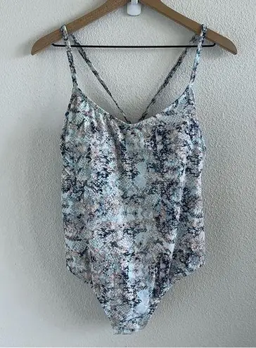 Kona Sol Watercolor Abstract Animal Print Earthy One Piece Strappy Swimsuit L