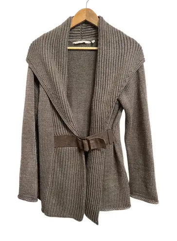 Soft Surroundings Women's Country weekend belted wool blend cardigan Taupe Large