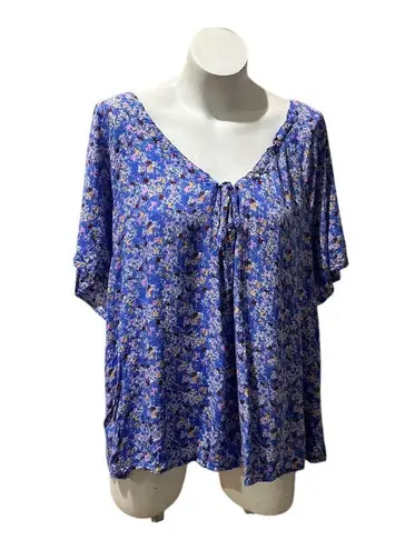 Melrose and Market 2XL Floral Print V-Neck Blouse Short Sleeve Multicolor Top