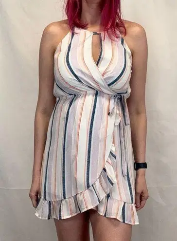 Harper Heritage Womens Faux Wrap Striped Dress M Med Medium Multicolor High Neck White