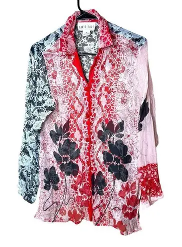 David Dart Women's 100% Silk Button Up Blouse/Shirt Size M Red Size M