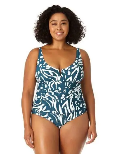 Anne cole V-Wire Blue Jungle Fever Print One Piece Swimsuit Plus Size 24W