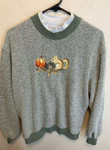 Bonworth 90's Vintage Squirrel Pumpkin Embroidered Knit Fall Sweatshirt XL