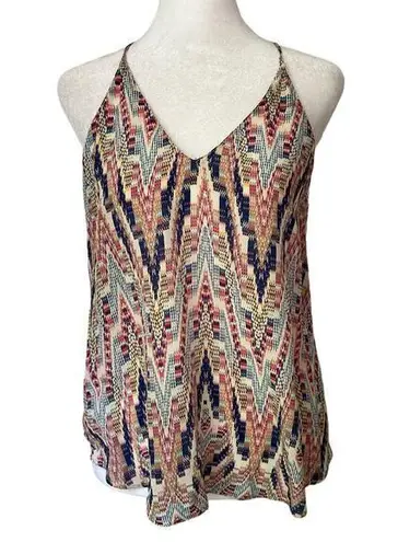 Lavender Brown cream tribal print silk tank top size XS