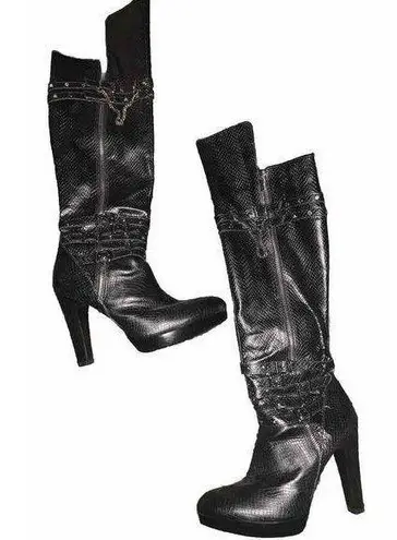 Carlos Santana Y2k chain Boots boho chain knee high black designer spring party