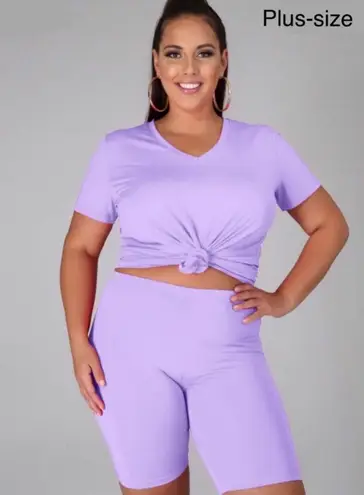 Plus size biker shorts set lavender size 2X Purple