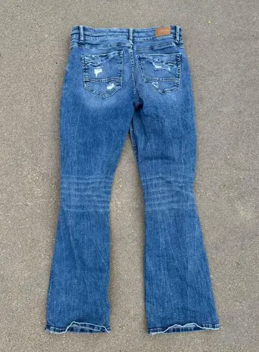 BKE Buckle Payton Universal Fit Mid Rise Boot Cut Frayed Knee Blue Jeans 30R