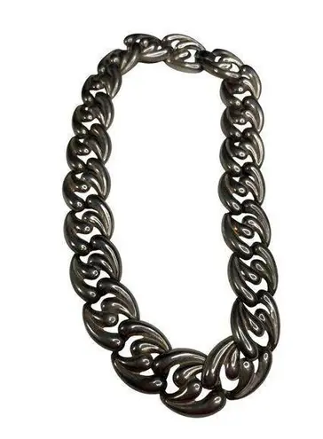 Vintage Chunky Silver Statement Necklace With Abstract Link Design A291 Size 18