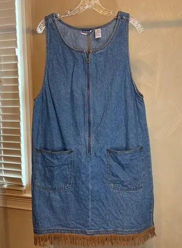 ERIKA & CO. Womens Western Fringe Denim 1/2 Zip Dress W/Pockets 100% Cotton|Sz:M Blue Size M
