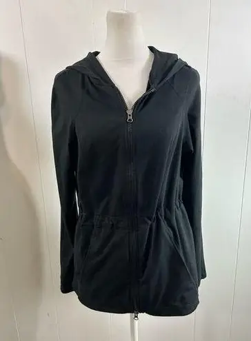 Zella  full zip hooded black jacket. Adjustable waist. Women’s Small