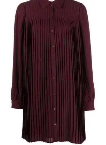 Garnet Hill Ribbed Detail Sheer Red Shirt dress Small