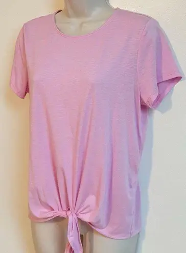 Ideology Tie Front Short Cap Sleeve Solid Pink T Shirt Crew Neck Small Pullover