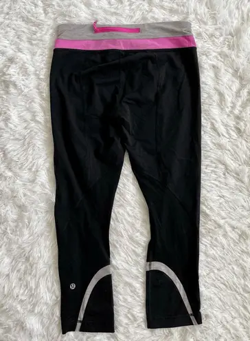 Lululemon  Pink, Gray and Black Run Inspire Crop Leggings Women’s size 6
