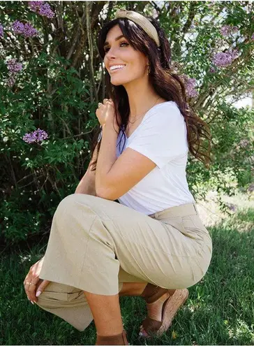 ALBION FIT Bow Belt Tie Waist Cropped Wide Leg Trouser Pant Heather Khaki XS