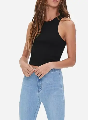 Forever 21 Cropped Ribbed Tank Top in Black