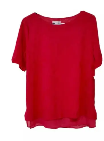 Dana Buchman Red Sheer Overlay Short Sleeve Blouse