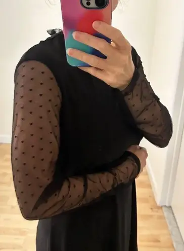 NWT Tash + Sophie Black Sheath Stretch Dress Swiss Dot Mesh Long Sleeves Sz LRG