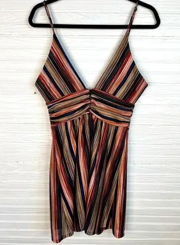 BCBGeneration  Multicolored Striped Spaghetti Strap Dress V Neck New Size 4