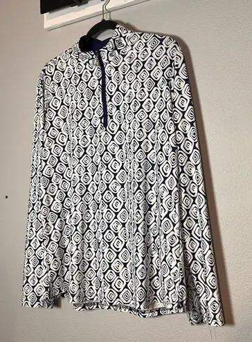 SanSoleil Long Sleeve Top 1/4 Quarter Zip Navy Blue Geometric Patterned Size XL White
