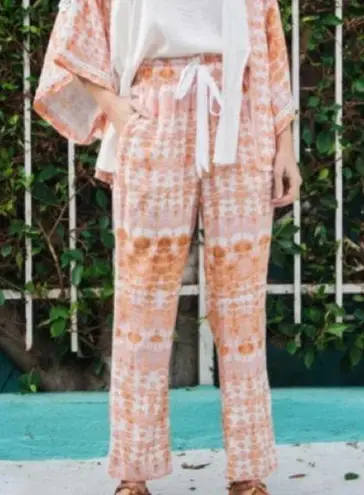 WANDERLUX BROWN & WHITE TIE DYE ELASTIC WAIST LIGHTWEIGHT CROPPED PANTS SMALL