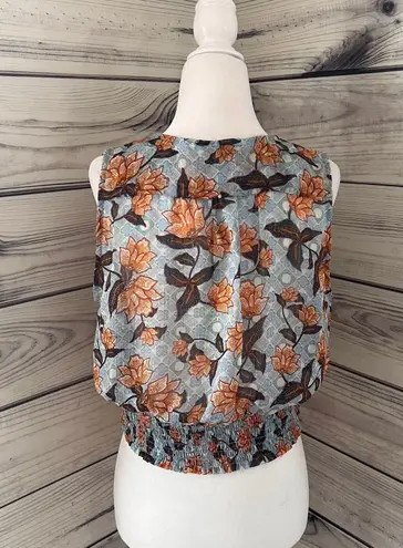 Rachel Zoe Blue Floral Cropped Sleeveless Blouse