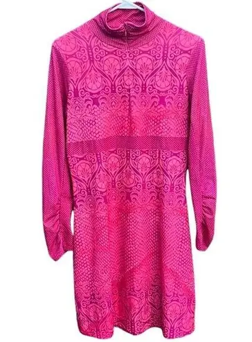 prAna Stretch Zip Neckline Multi Pattern Ruched Long Sleeve Dress Size Medium