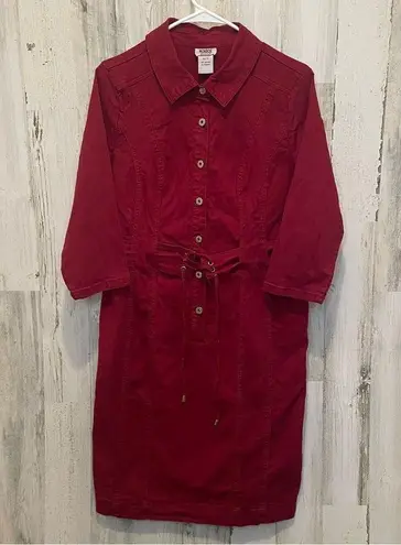 Marilyn Monroe Monroe & Main Denim Collared Corset Belted Dress- Burgundy Maroon size 12