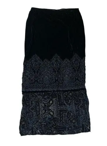 Vintage Carole Little Elegant Black Silk Blend Embroidered Skirt L Size L