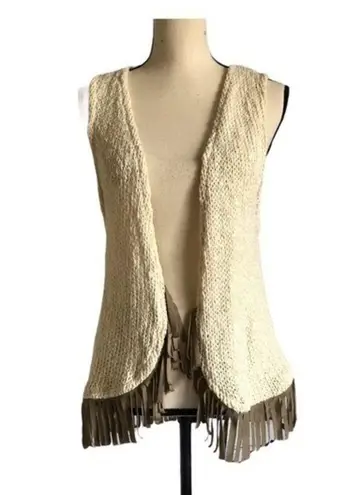 Astars Bonfire Festival Hippie Fringe Knit Vest Size S Brown
