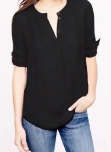 J.Crew  Keyhole Puff Long Sleeve Drapey Crepe Blouse Button Closure L Black #4128