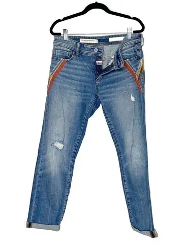 Anthropologie Pilcro Embellished Slim Boyfriend Jeans Women's Sequins Blue Sz 27