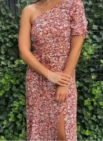 American Eagle  size medium one shoulder floral red brown midi dress