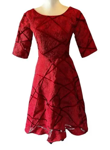 Handmade Custom EUC Red Lace Fit & Flare Dress | Padded Bust | Elegant Party Midi