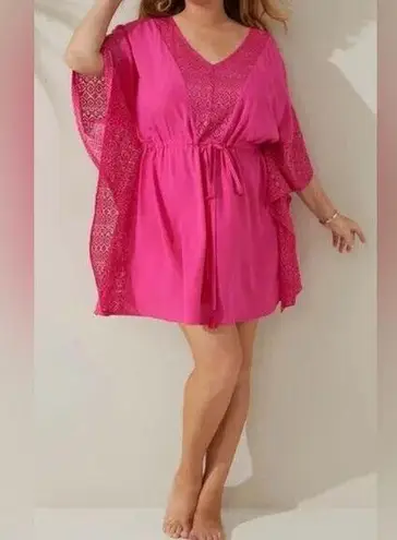 Cacique Lane Bryant Swim by Swim Cover Up Crochet Trim Hot Pink Sz 18/20. Nice!