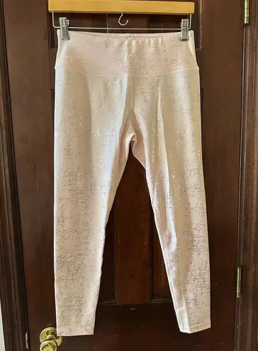 Kimberly Silver Shimmery Light Pink Bra and Leggings Yoga Set Size Medium