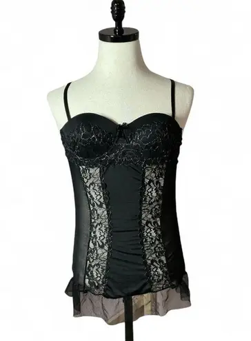 Black Bustier Corset Lingerie Lace Sheer Ruffle Women Size L Size L