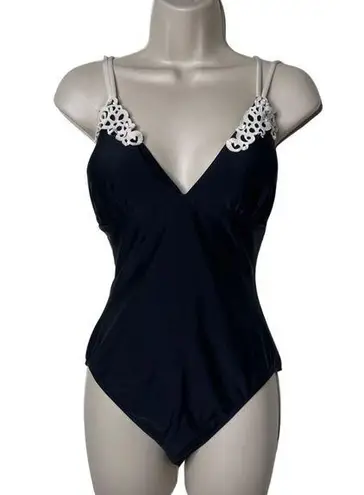 Profile  by Gottex black vintage one piece swimsuit with white details sz 10