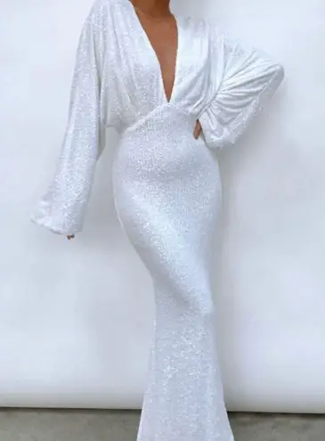 Pretty Lavish UK Alexis white sequin dolman sleeve maxi gown 6