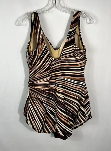 Swimsuit For All Swimsuits For All Brown Swirl Ruched Side Plus Size One Piece Swimsuit Dress 18