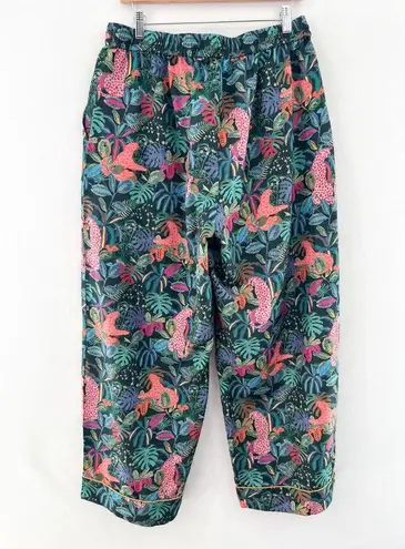 World Market Pajama Pants Women's L/XL Wide Leg Tropical Leopard Leaf Print Green