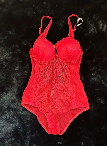 Daisy Fuentes Red Lace Bodysuit - Size Small