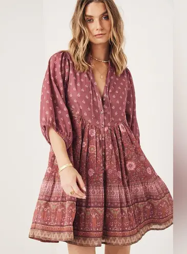 Spell Utopia Tunic Mini Dress in Berry Size Small Red