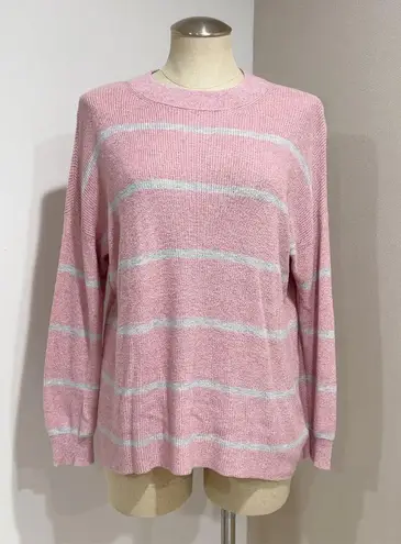 American Eagle Women's Pink/Gray Striped Jegging Fit Crew Neck Sweater Size S