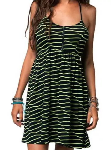 Fox High Speed Black Fluorescent Yellow Stripe Sleeveless Zipper Sundress Small