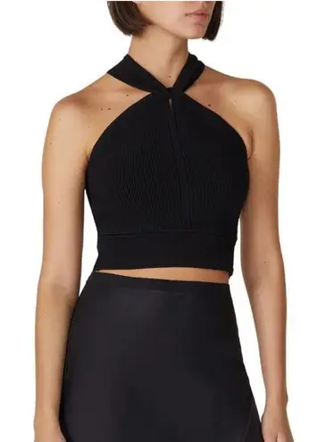 Club Monaco raeni ribbed criss cross halter cropped tank top open back black S
