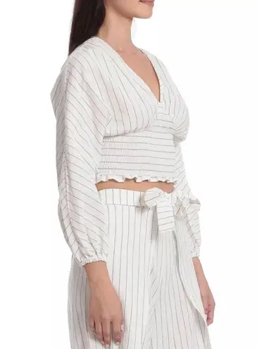 Avec Les Filles Blouson Sleeve Striped Smocked Crop Top, Size S New w/Tag $139