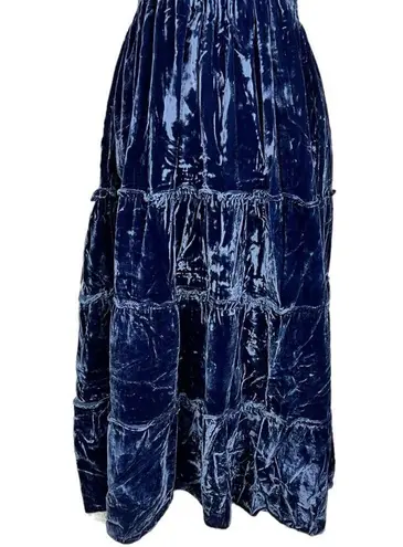 Hill House Size S The Ellie Nap Dress Navy Velvet Midi Tiered Smocked Bodice NEW