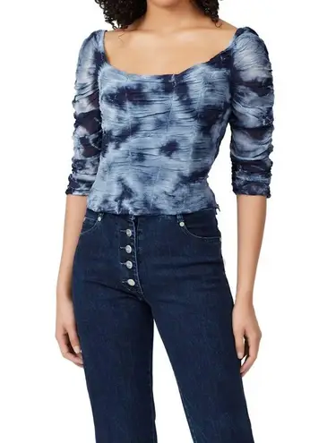 Miaou Tie Dye Blue & White Madeline Crop Top Boned Bodice Corset Bustier sz L Size L