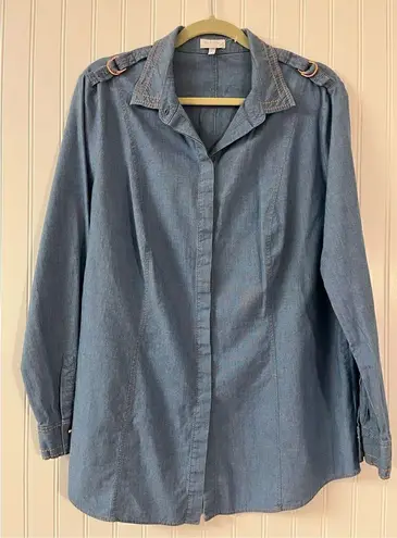 Escada Sport denim look button down top sz 46 sz XL Blue